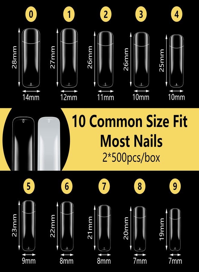 Yokilly 1000PCS Square Nail Tips and Glue, Clear Natural False Acrylic Nail Tips, Half Cover 10 Sizes French Artificial Nail Tips Manicure with Nail Clipper, Nail Files and Glue for Dip Powder - Image 3
